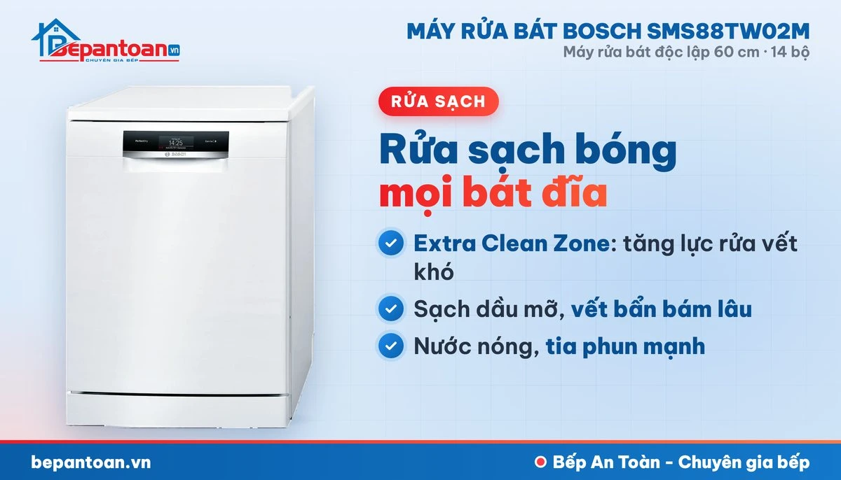 Máy rửa bát Bosch SMS88TW02M - rửa sạch