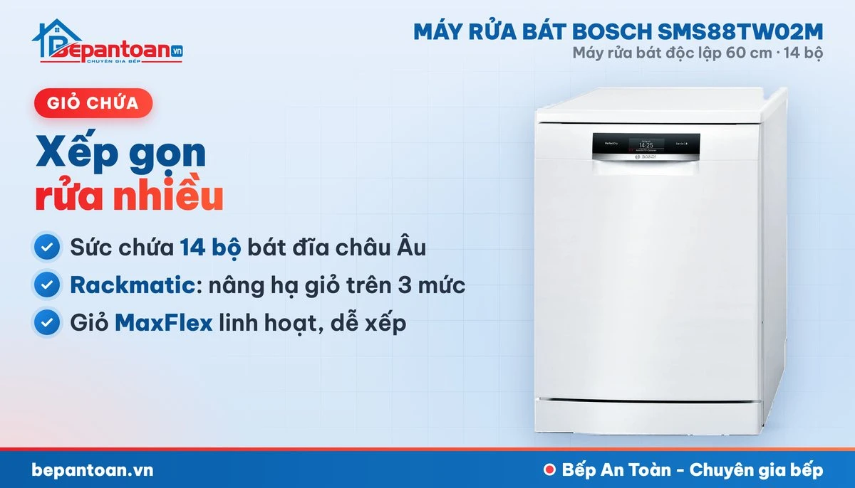Máy rửa bát Bosch SMS88TW02M - giỏ chứa