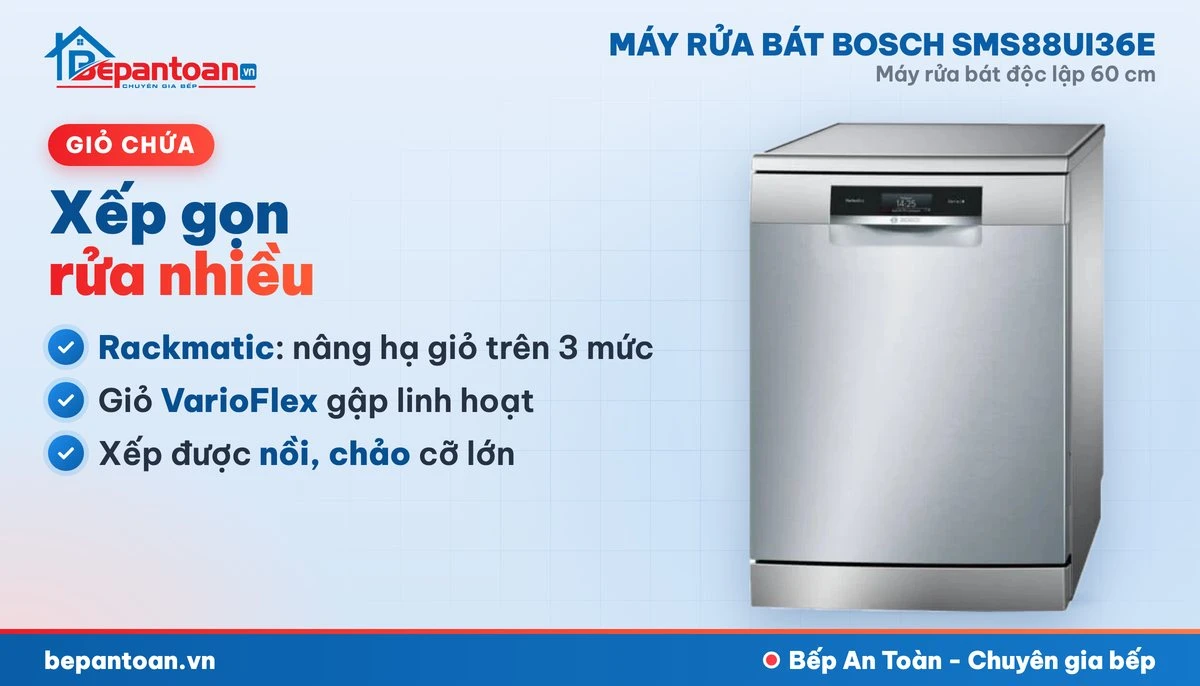 Máy rửa bát Bosch SMS88UI36E - giỏ chứa
