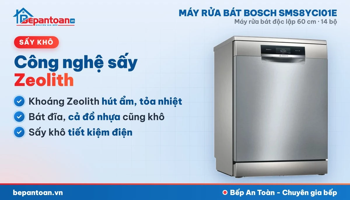 Máy rửa bát Bosch SMS8YCI01E - công nghệ sấy