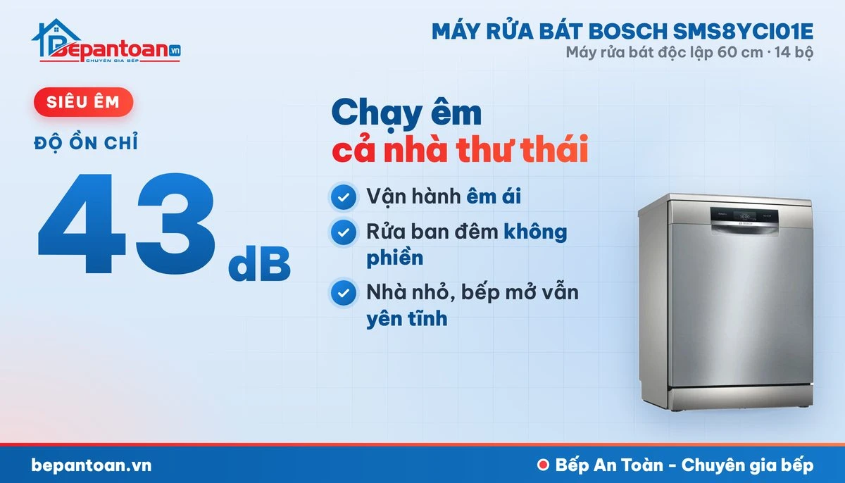 Máy rửa bát Bosch SMS8YCI01E - vận hành êm