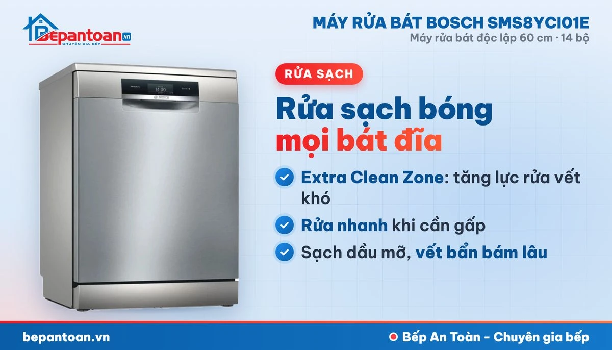 Máy rửa bát Bosch SMS8YCI01E - rửa sạch