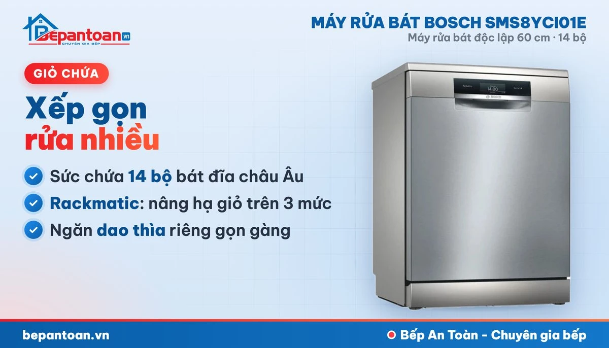 Máy rửa bát Bosch SMS8YCI01E - giỏ chứa