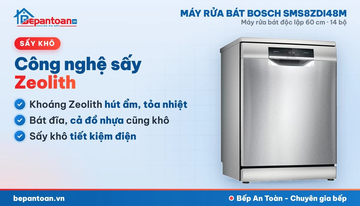 Máy rửa bát Bosch SMS8ZDI48M - công nghệ sấy