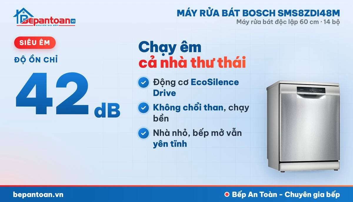 Máy rửa bát Bosch SMS8ZDI48M - vận hành êm