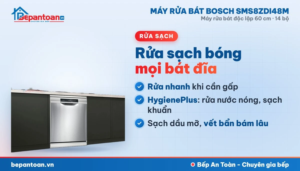 Máy rửa bát Bosch SMS8ZDI48M - rửa sạch