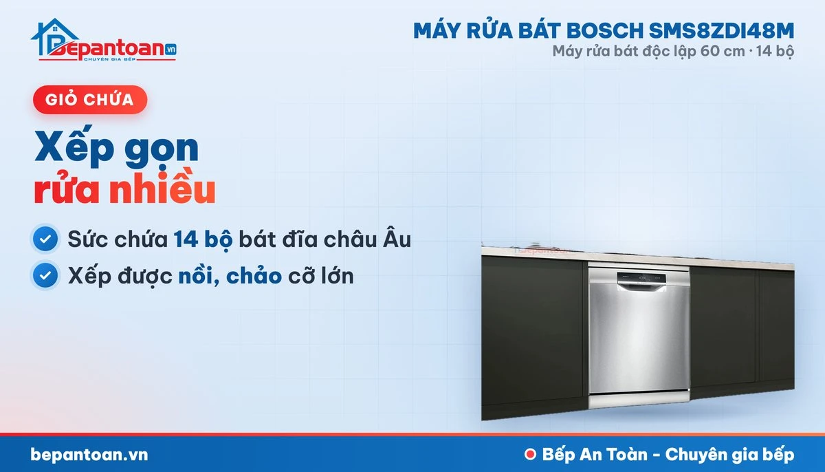 Máy rửa bát Bosch SMS8ZDI48M - giỏ chứa