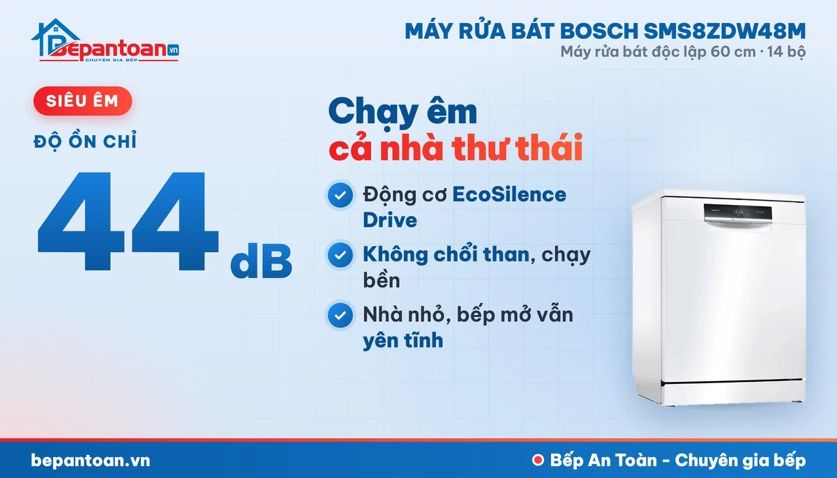 Máy rửa bát Bosch SMS8ZDW48M - vận hành êm