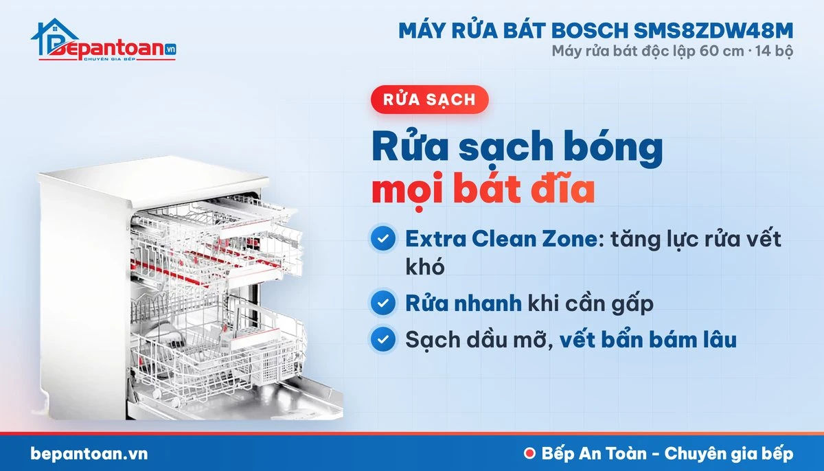 Máy rửa bát Bosch SMS8ZDW48M - rửa sạch