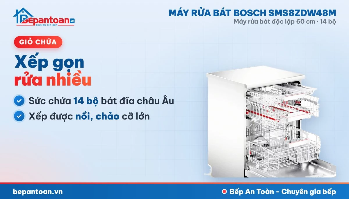 Máy rửa bát Bosch SMS8ZDW48M - giỏ chứa