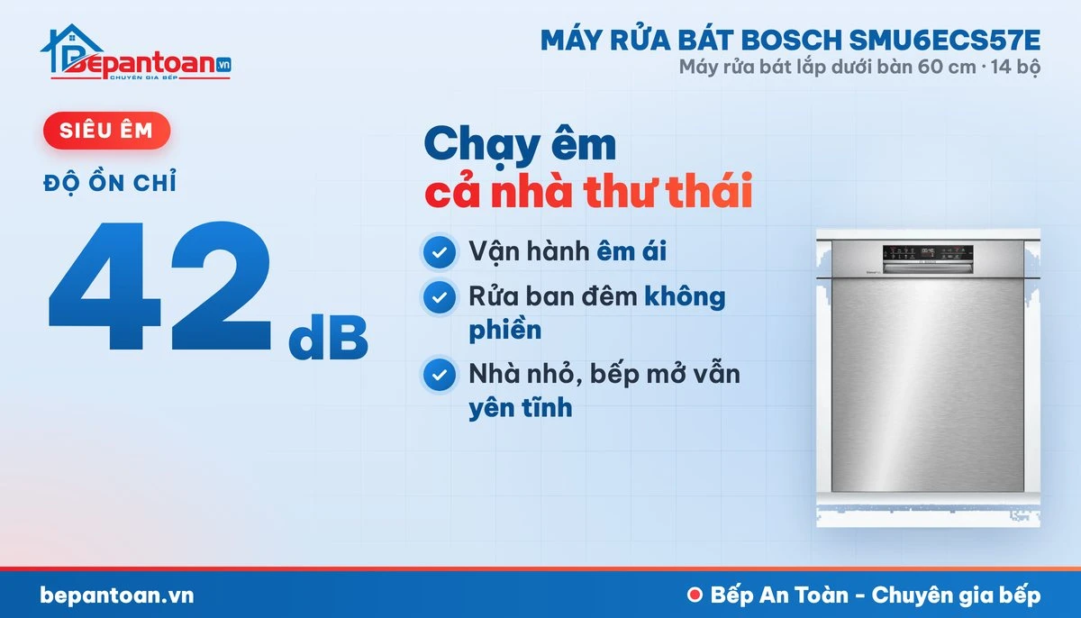 Máy rửa bát Bosch SMU6ECS57E - vận hành êm
