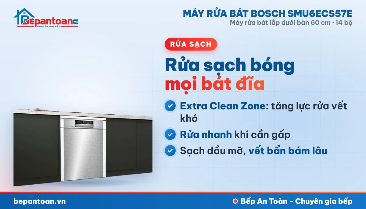 Máy rửa bát Bosch SMU6ECS57E - rửa sạch