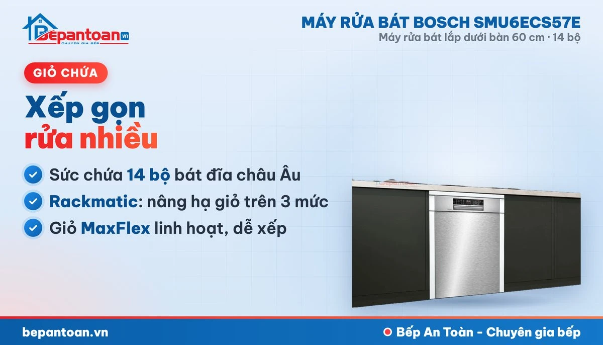 Máy rửa bát Bosch SMU6ECS57E - giỏ chứa