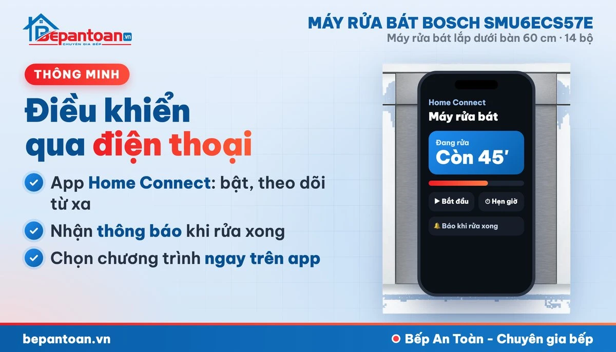 Máy rửa bát Bosch SMU6ECS57E - kết nối Home Connect