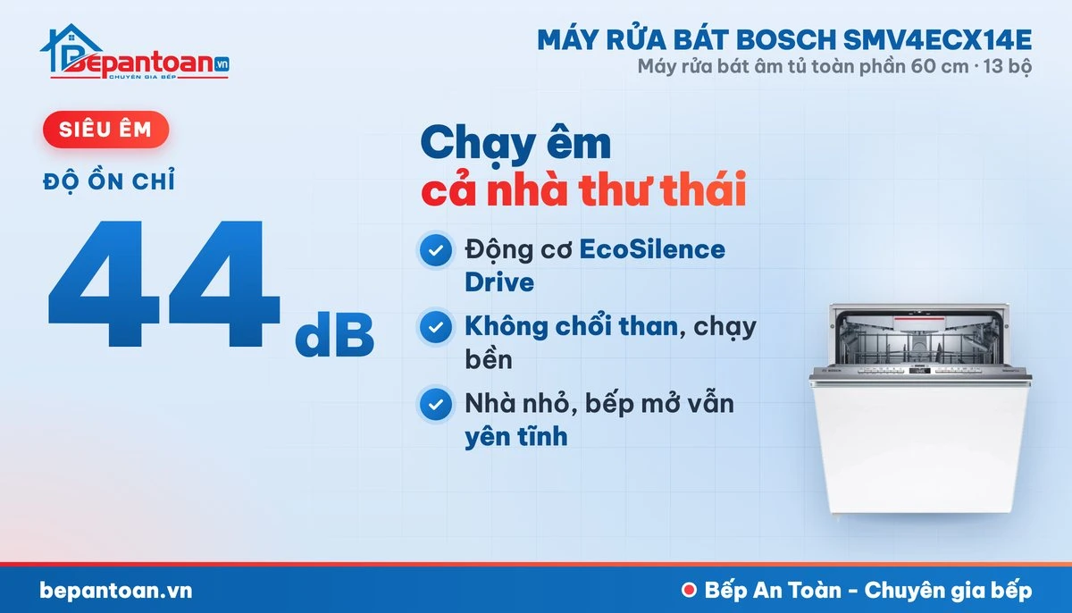 Máy rửa bát Bosch SMV4ECX14E - vận hành êm