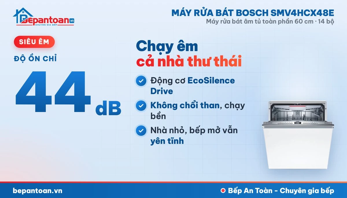Máy rửa bát Bosch SMV4HCX48E - vận hành êm