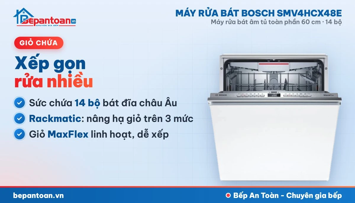Máy rửa bát Bosch SMV4HCX48E - giỏ chứa