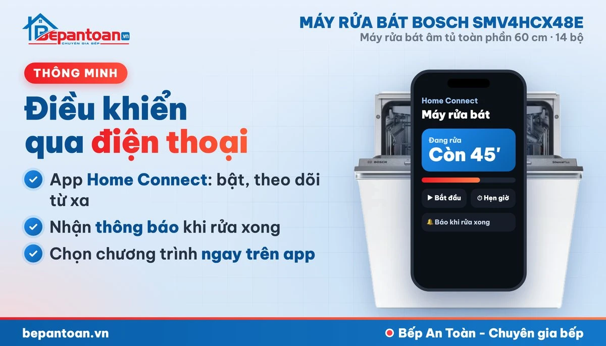 Máy rửa bát Bosch SMV4HCX48E - kết nối Home Connect