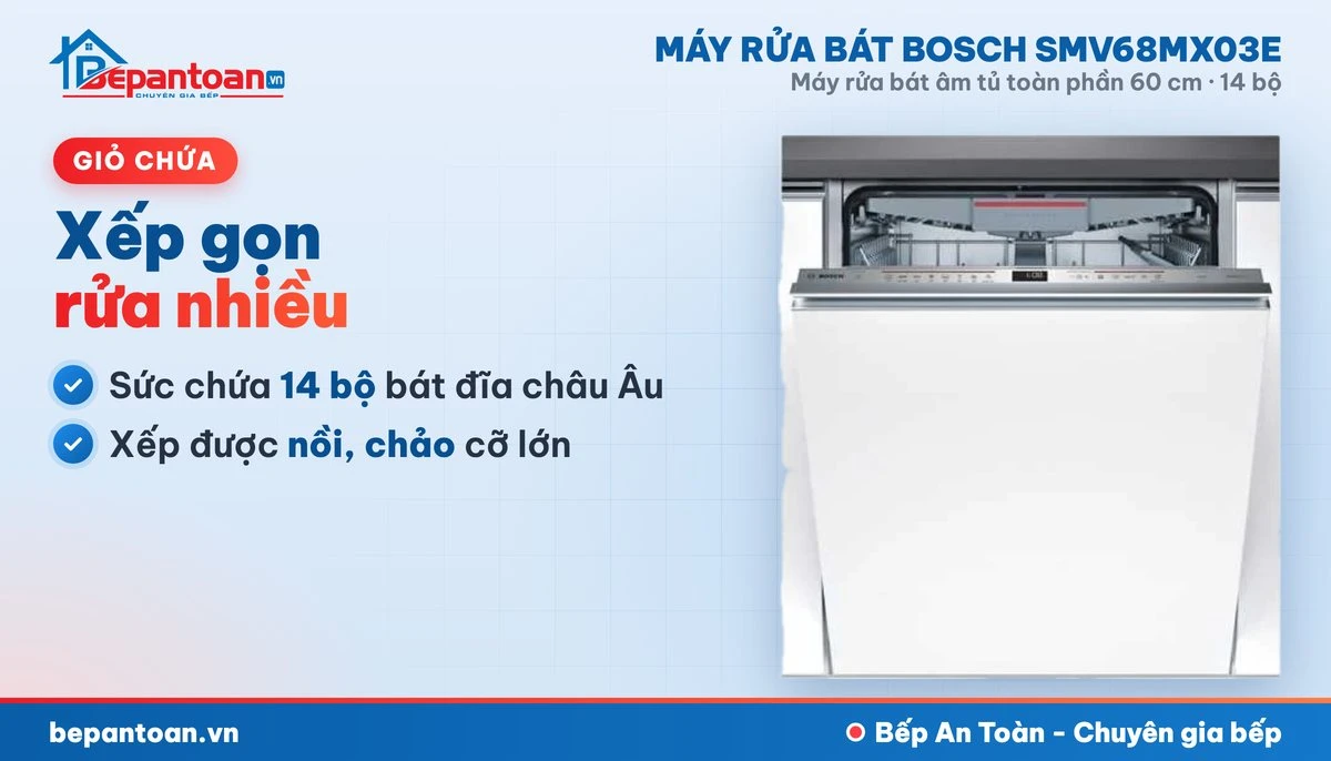 Máy rửa bát Bosch SMV68MX03E - giỏ chứa