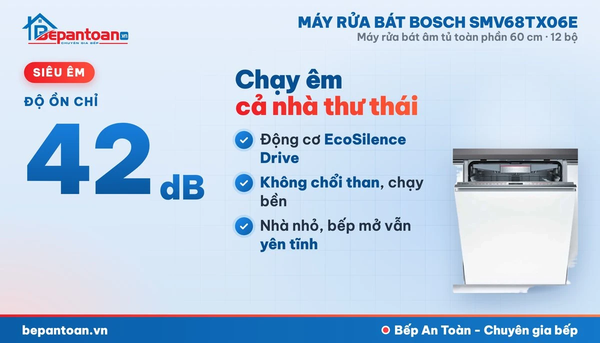 Máy rửa bát Bosch SMV68TX06E - vận hành êm