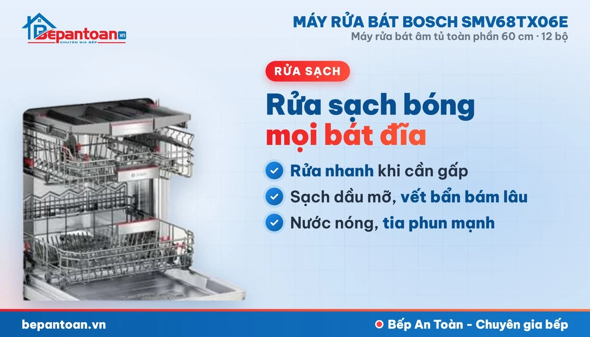 Máy rửa bát Bosch SMV68TX06E - rửa sạch