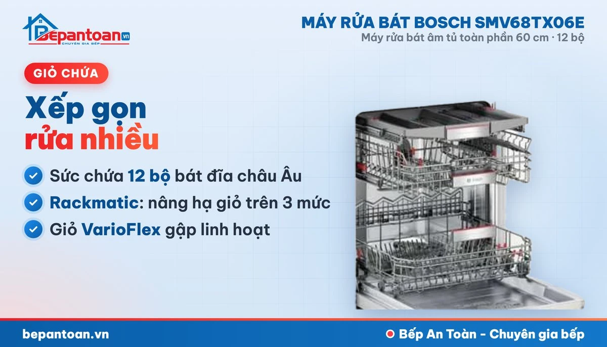 Máy rửa bát Bosch SMV68TX06E - giỏ chứa