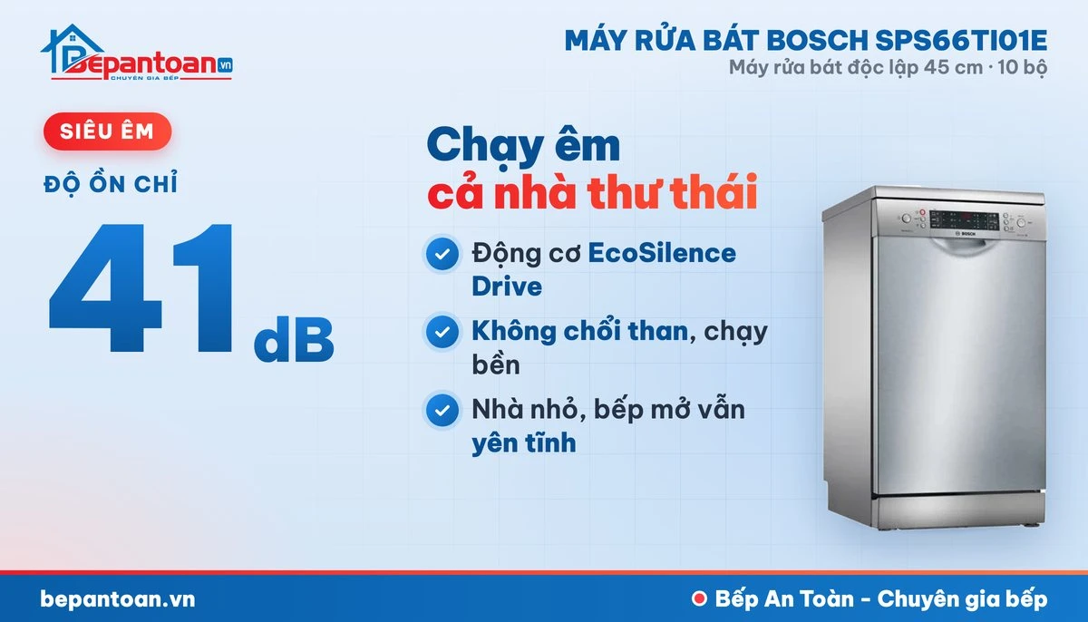 Máy rửa bát Bosch SPS66TI01E - vận hành êm