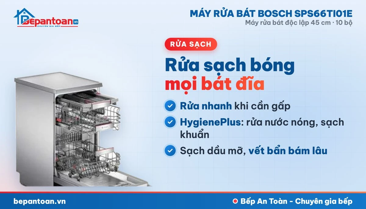 Máy rửa bát Bosch SPS66TI01E - rửa sạch