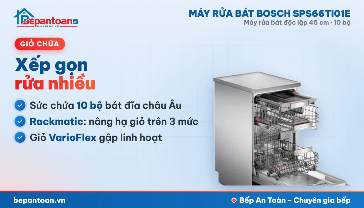 Máy rửa bát Bosch SPS66TI01E - giỏ chứa