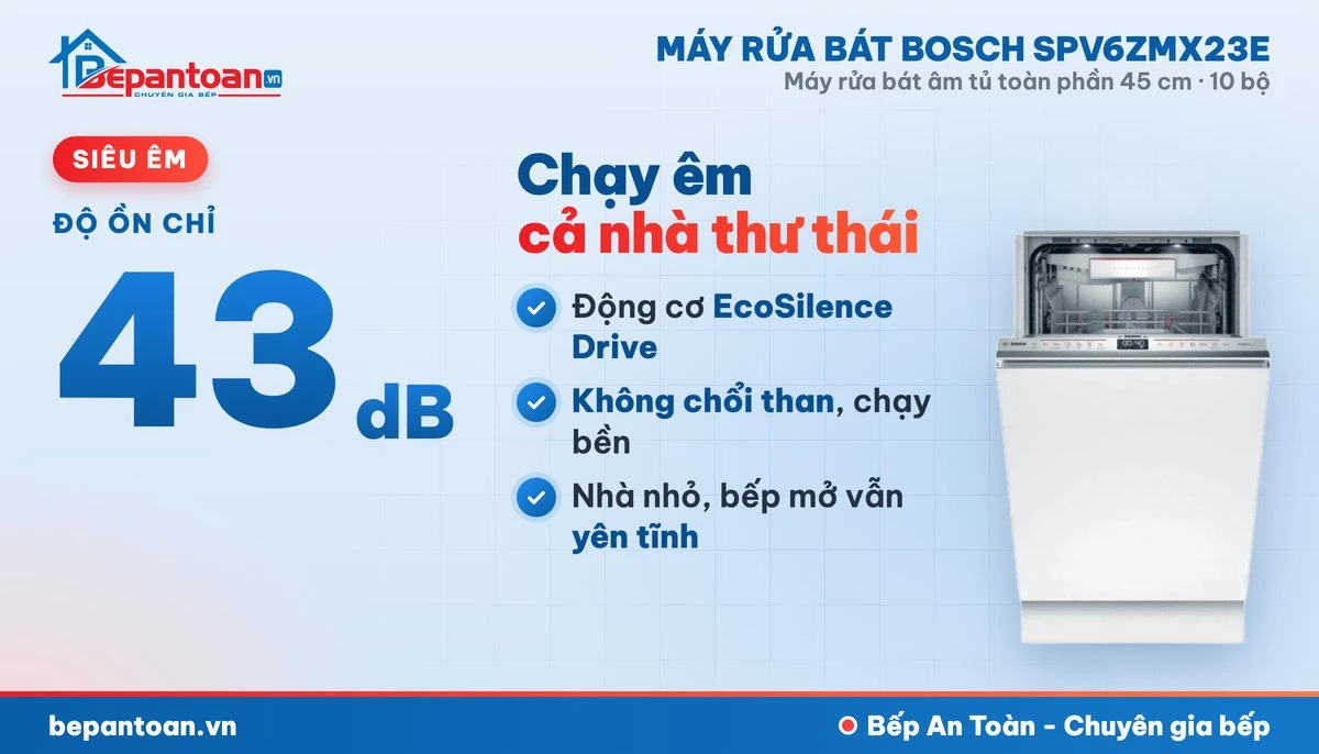 Máy rửa bát Bosch SPV6ZMX23E - vận hành êm