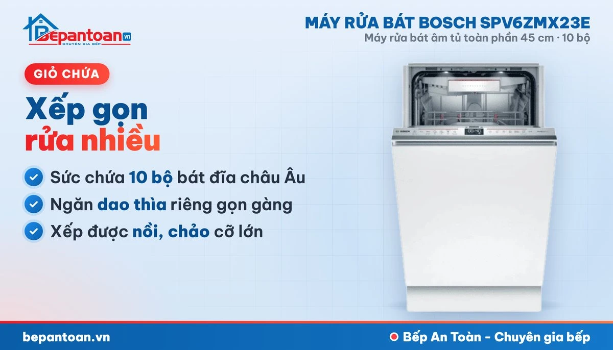 Máy rửa bát Bosch SPV6ZMX23E - giỏ chứa