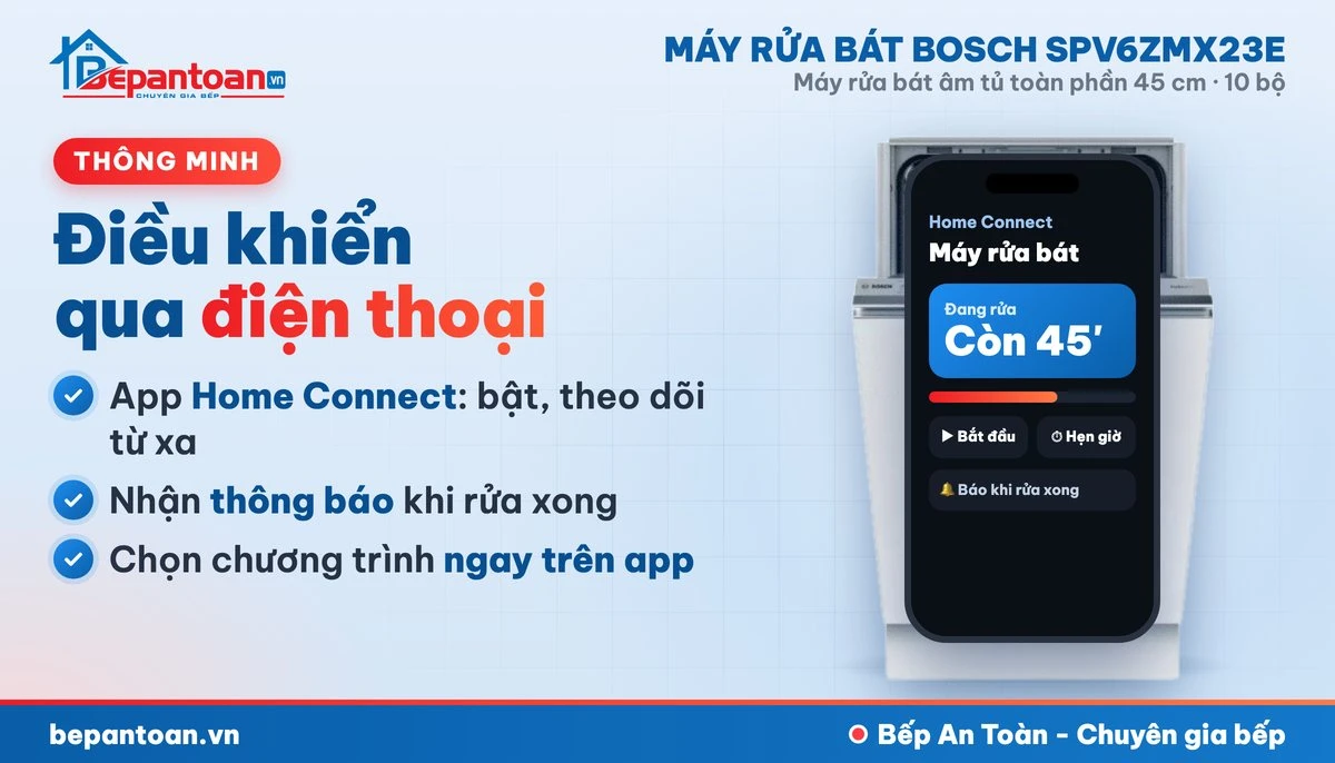 Máy rửa bát Bosch SPV6ZMX23E - kết nối Home Connect