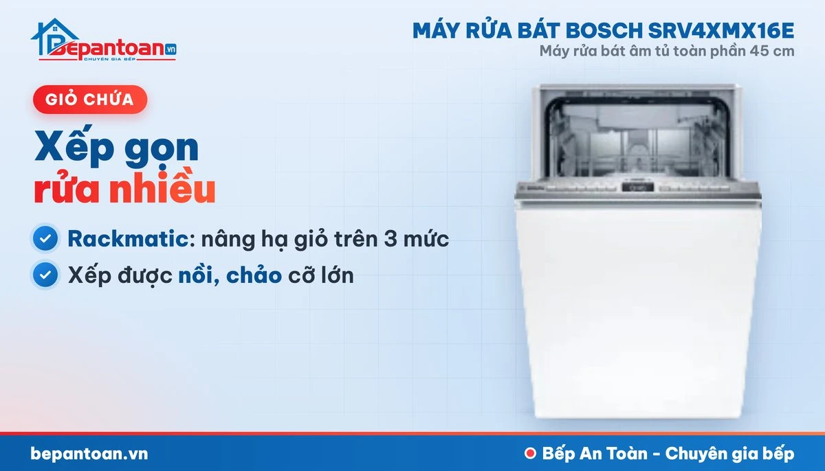 Máy rửa bát Bosch SRV4XMX16E - giỏ chứa