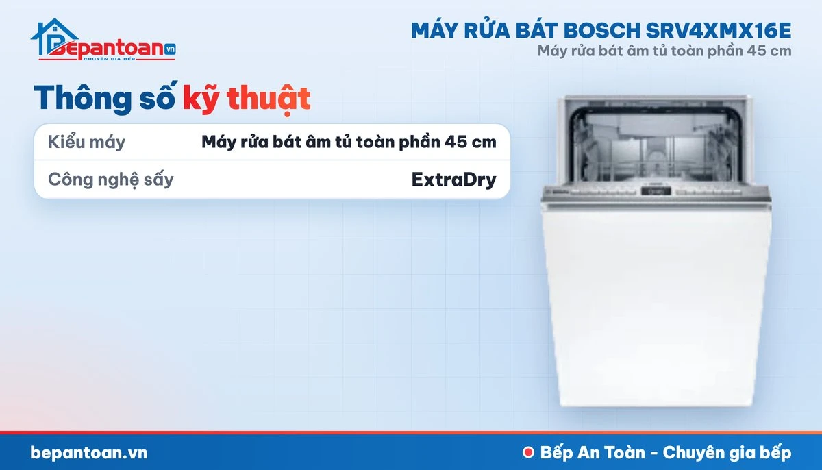 Máy rửa bát Bosch SRV4XMX16E - thông số kỹ thuật