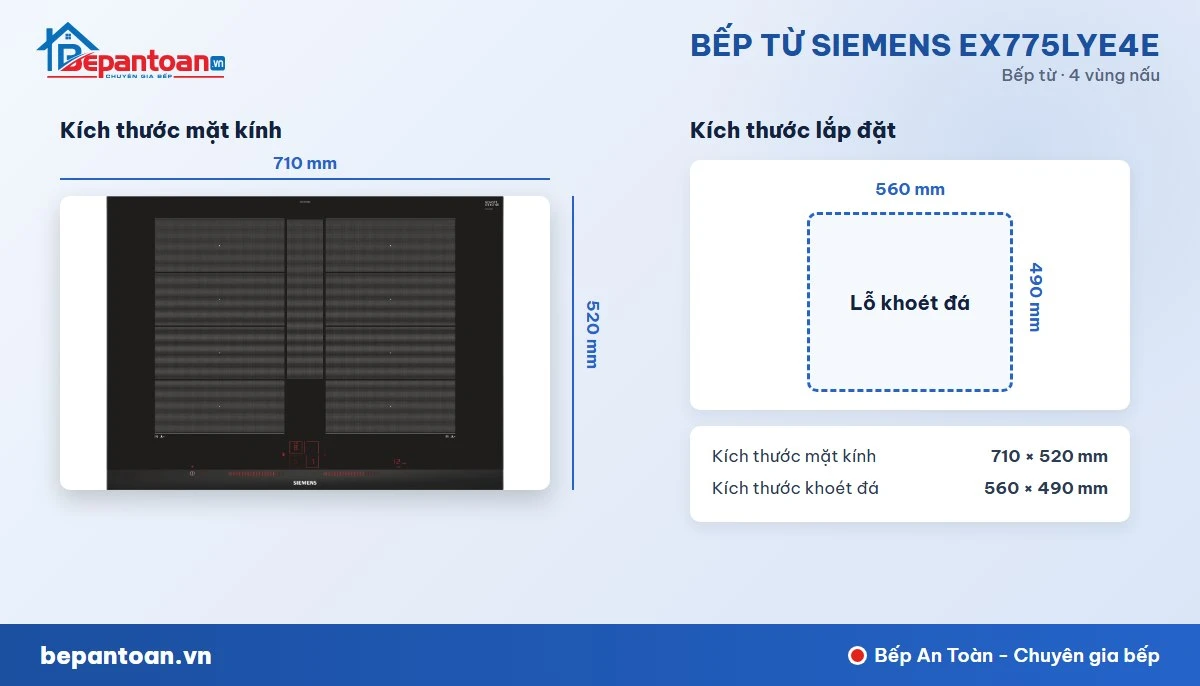Bếp từ Siemens EX775LYE4E - kích thước lắp đặt