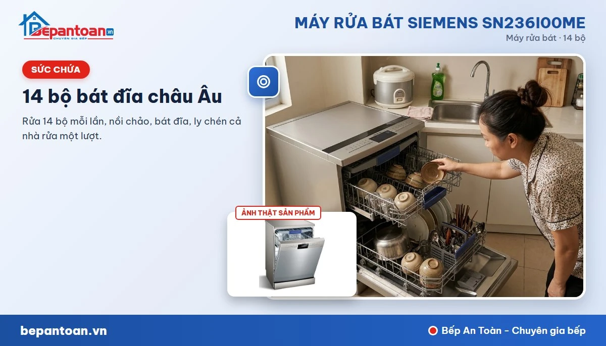 Máy rửa bát Siemens SN236I00ME - Sức chứa 14 bộ bát đĩa