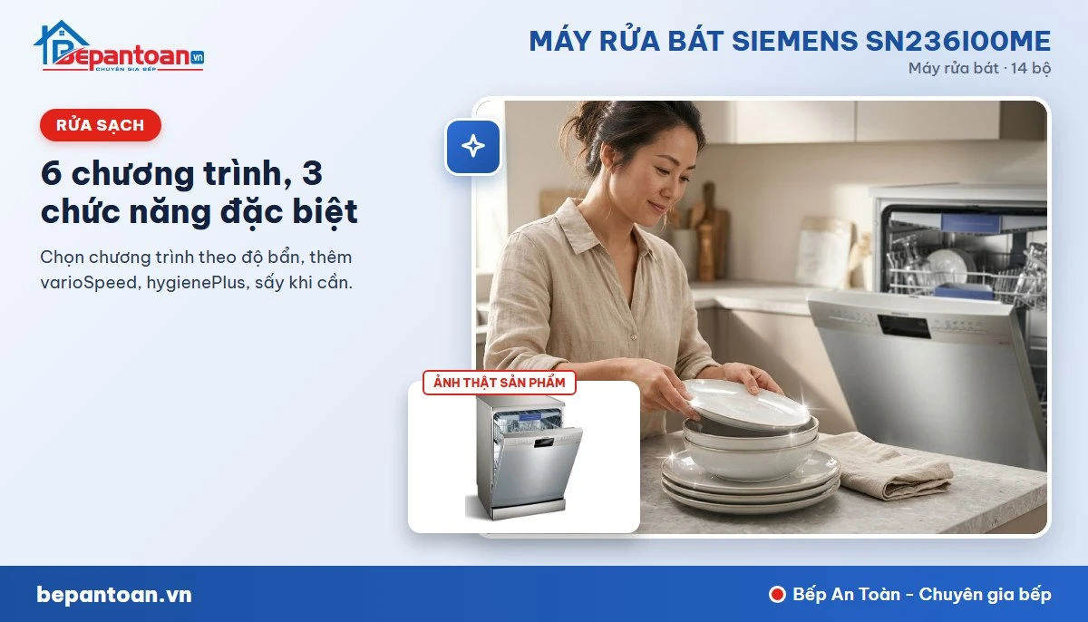 Máy rửa bát Siemens SN236I00ME - 6 chương trình, varioSpeed, hygienePlus
