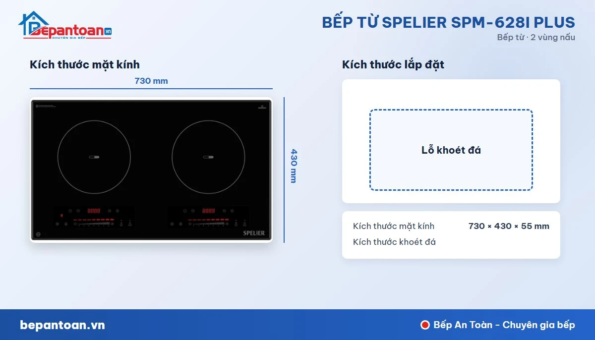 Bếp từ Spelier SPM-628I PLUS - kích thước lắp đặt