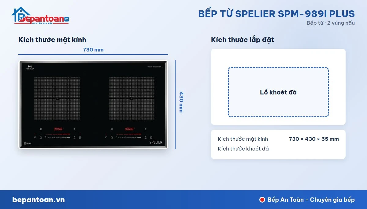 Bếp từ Spelier SPM-989I PLUS - kích thước lắp đặt