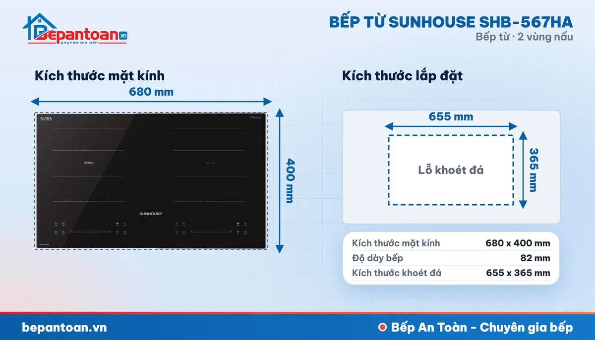 Bếp từ Sunhouse SHB-567HA - thông số kỹ thuật