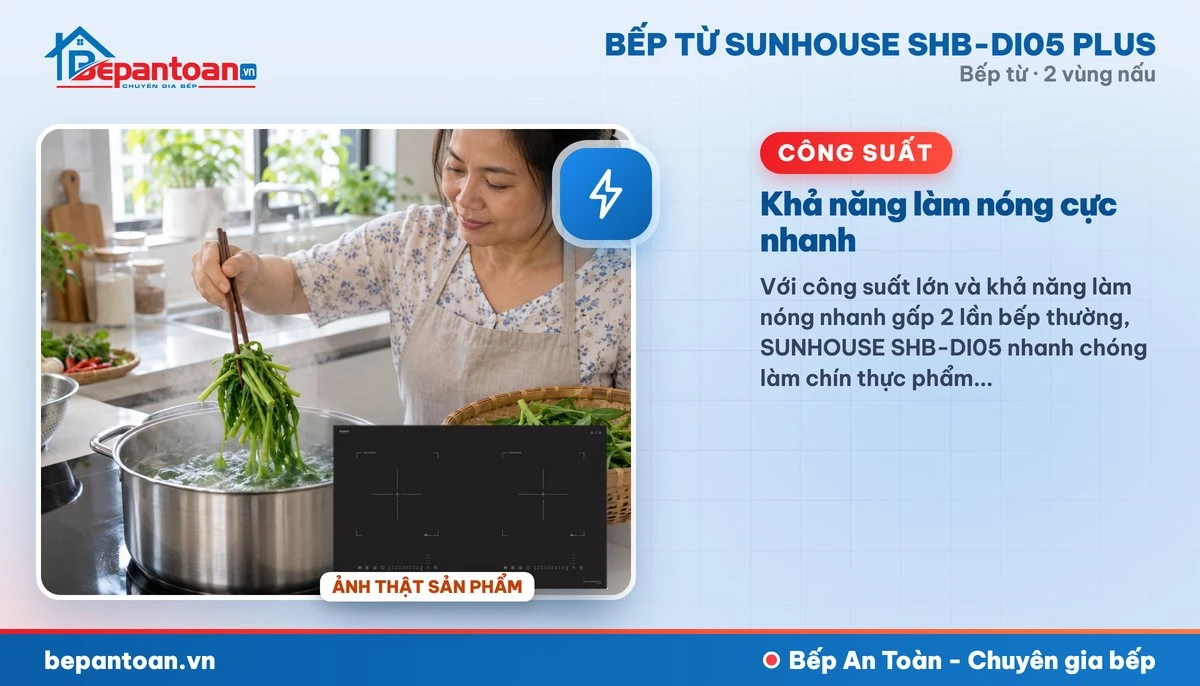 Bếp từ Sunhouse SHB-DI05 PLUS - Khả năng làm nóng cực nhanh