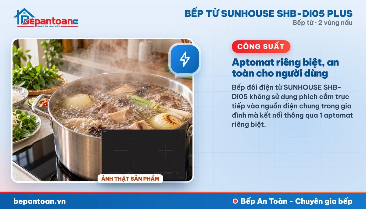 Bếp từ Sunhouse SHB-DI05 PLUS - Aptomat riêng biệt, an toàn cho người dùng