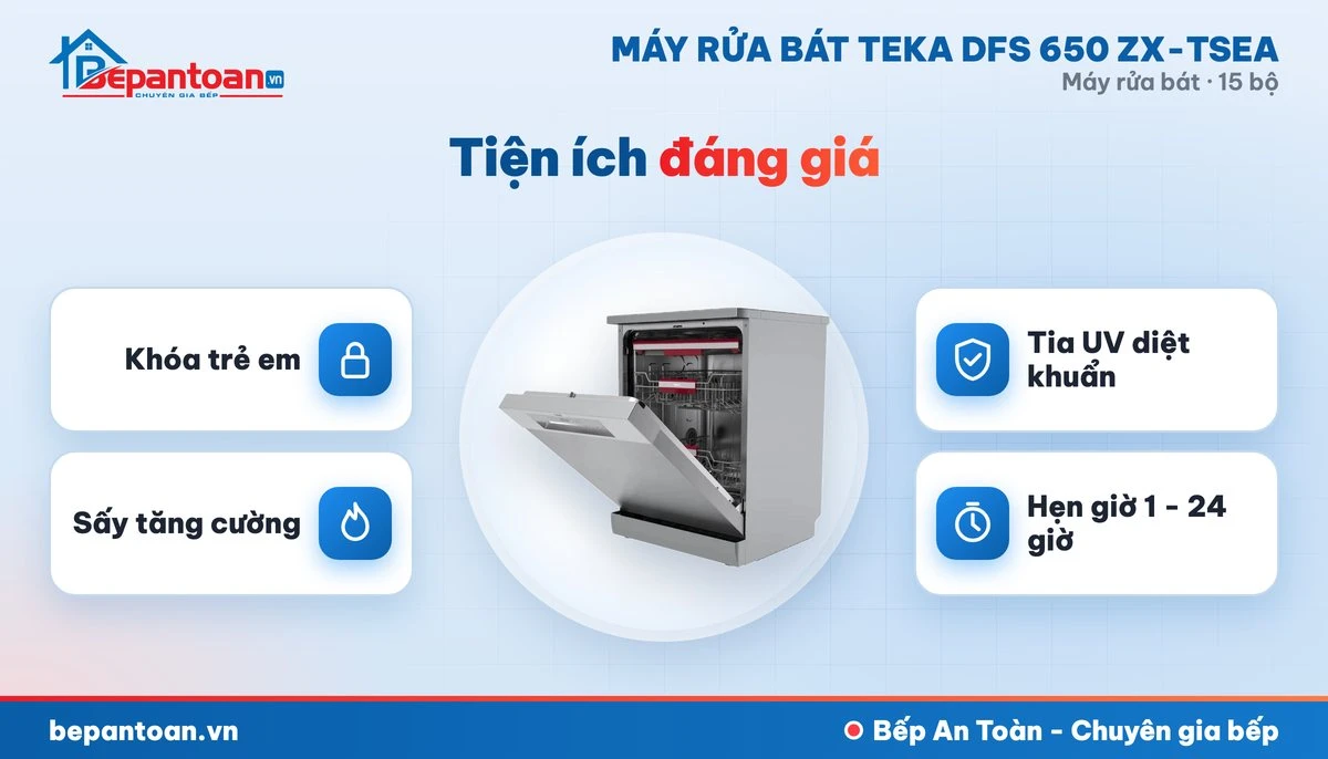 Máy rửa bát Teka DFS 650 ZX-TSEA - diệt khuẩn, sấy khô và an toàn