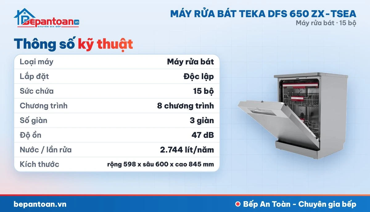 Máy rửa bát Teka DFS 650 ZX-TSEA - thông số kỹ thuật