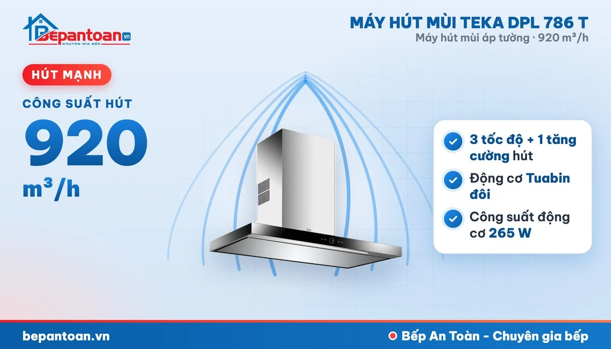 Máy hút mùi áp tường Teka DPL 786 T - hút mạnh 920 m³/h