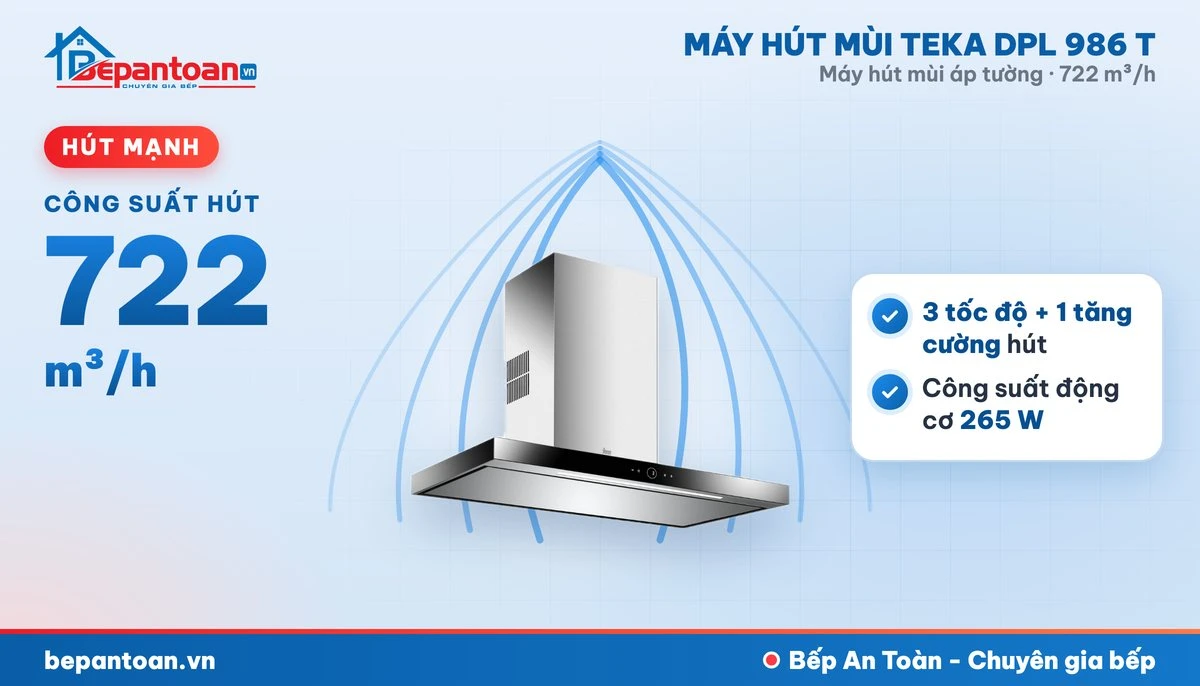 Máy hút mùi áp tường Teka DPL 986 T - hút mạnh 722 m³/h