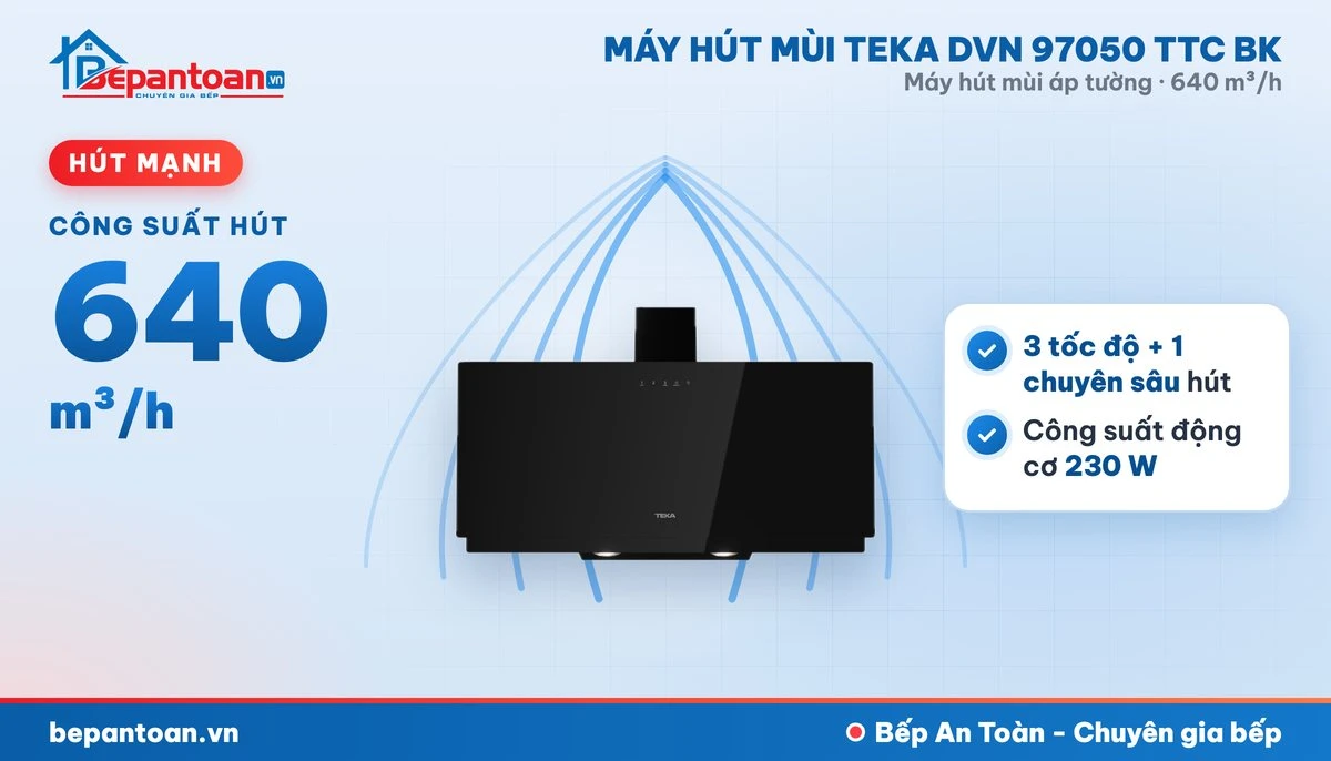 Máy hút mùi áp tường Teka DVN 97050 TTC BK - hút mạnh 640 m³/h