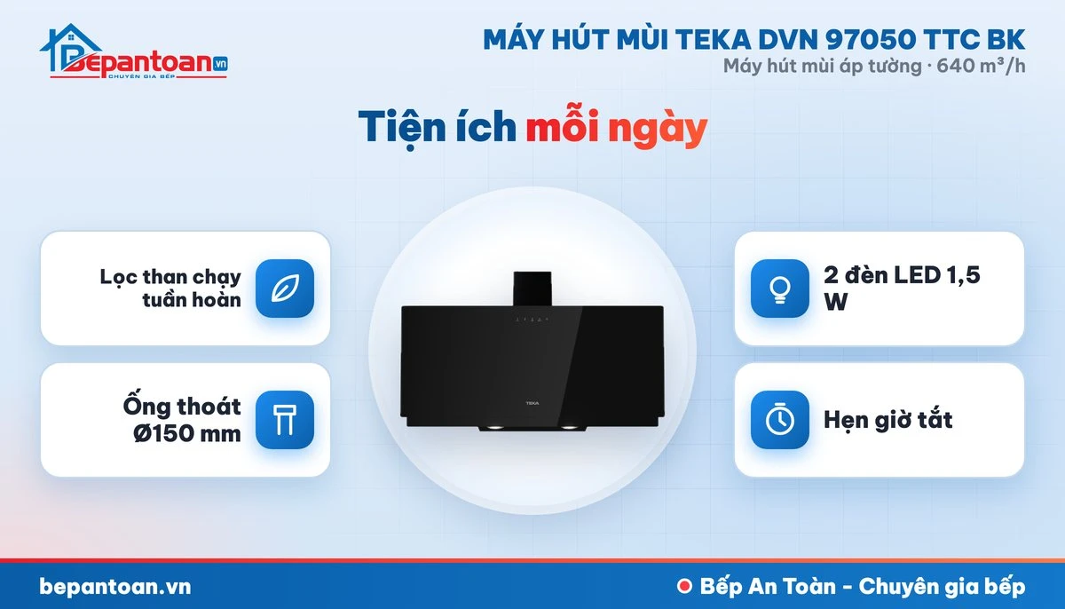 Máy hút mùi áp tường Teka DVN 97050 TTC BK - tiện ích mỗi ngày