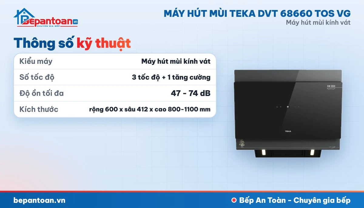 Máy hút mùi kính vát Teka DVT 68660 TOS VG - thông số kỹ thuật