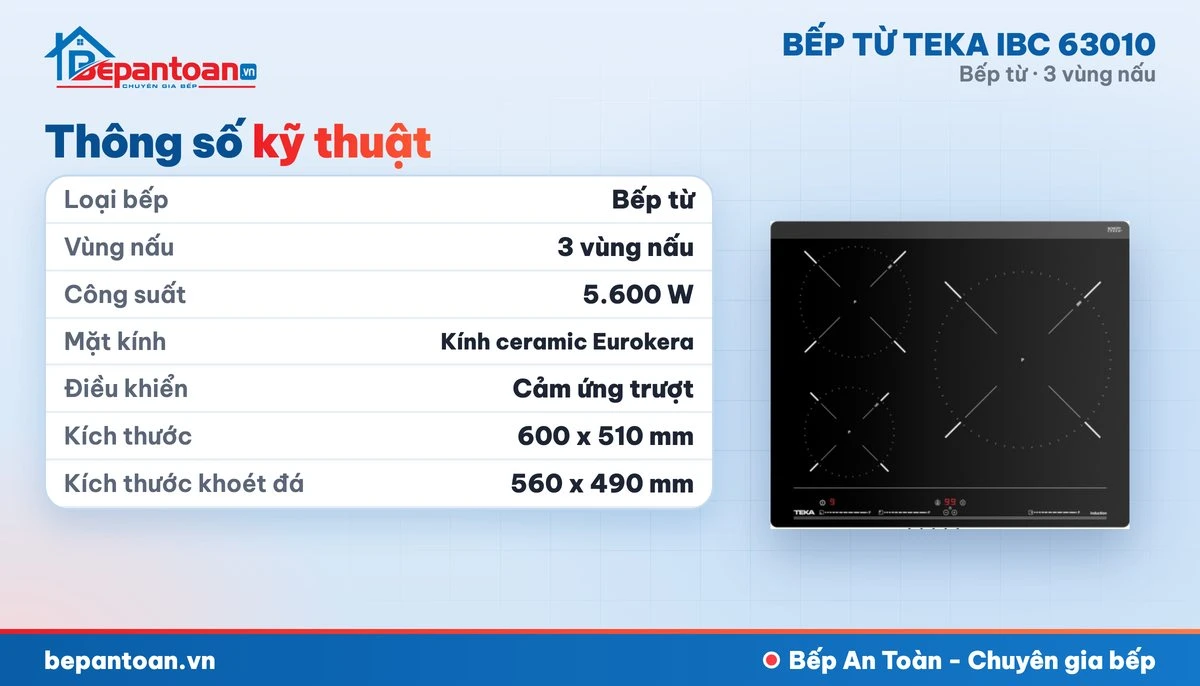Bếp từ Teka IBC 63010 - thông số kỹ thuật